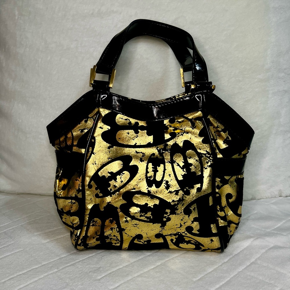 BRACCIALINI BLACK PATENT LEATHER AND GOLD HANDBAG MADE IN ITALY EUC - Picture 4 of 11